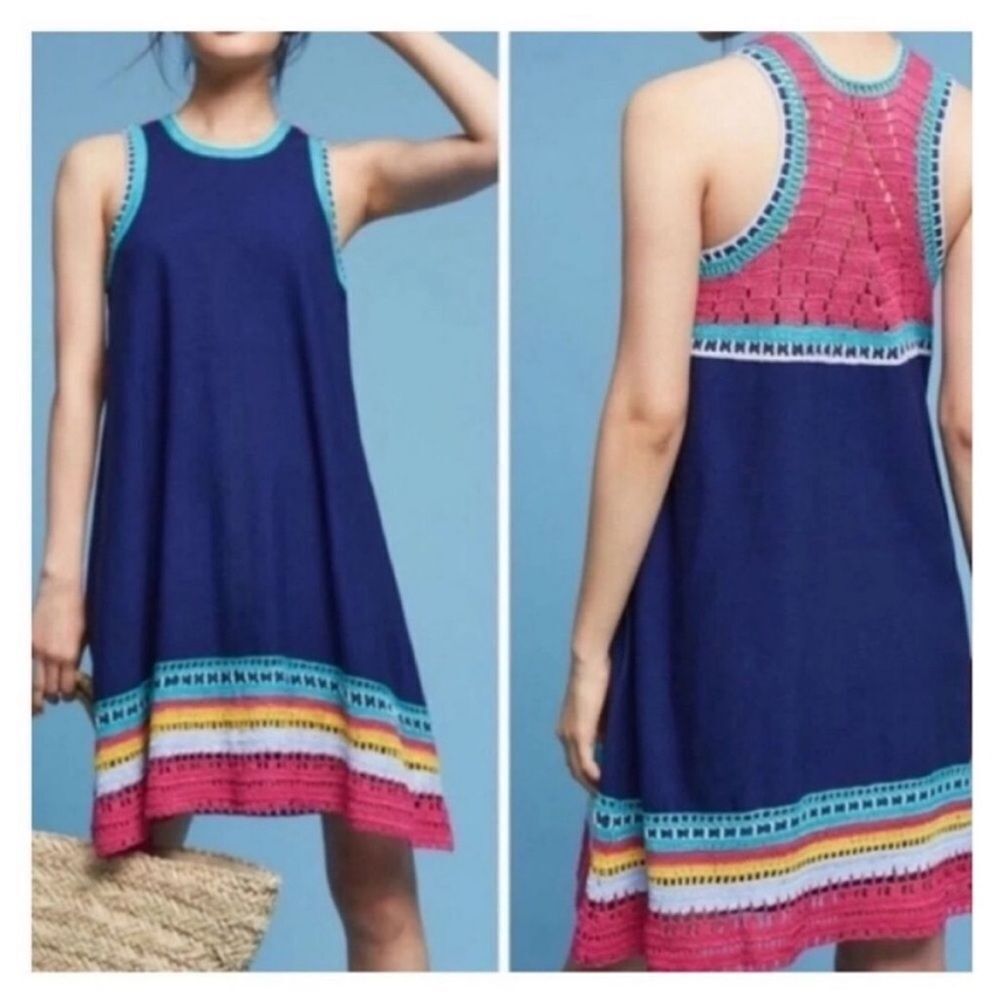 Akemi + Kin Anthropologie Swing Crochet Racerback Multicolor Midi Dress, EUC!
